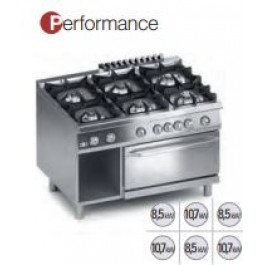 GAS KITCHEN WITH 6 BURNERS ELECTRIC OVEN GN 2/1 SERIES 90 PERFORMANCE