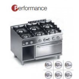 GAS KITCHEN 6 BURNERS WITH GAS OVEN GN 2/1 SHAFT A DAY SERIES 90 PERFORMANCE