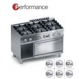 6 BURNERS GAS COOKER WITH GAS OVEN 2/1 GN AND OPEN COMPARTMENT SERIES 700 PERFORMANCE K7GCUP15FF