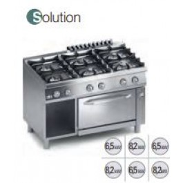 GAS KITCHEN 6 FIRES WITH ELECTRIC STATIC OVEN GN 1/1 AND 1 DOOR SERIES 70 SOLUTION