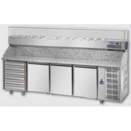 PIZZA COUNTER 3 DOORS 60x40 + DRAWER + REFRIGERATED SHOWCASE mod. PZ04MIDC6