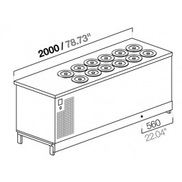 POZZETTO GLYCOL ICE CREAM BENCH 200 CM WITH 12 TUBS (WITHOUT PANELS)