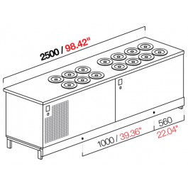 POZZETTO GLYCOL ICE CREAM BENCH 250 CM WITH 8 + 6 TUBS (WITHOUT PANELS)
