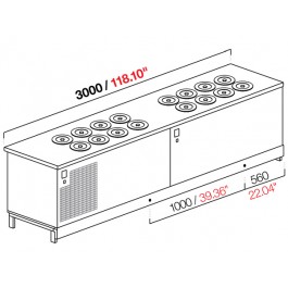 POZZETTO GLYCOL ICE-CREAM BENCH 300 CM WITH 10 + 6 TUBS (WITHOUT PANELS)