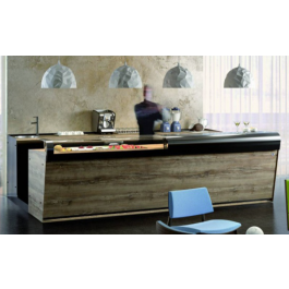 BAR COUNTER START UP L3500 / DXH1150 WOOD WITH TEMPERED CURVED GLASS COUNTERTOP