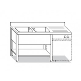 CANTILEVERED SINK WITH BOTTOM SHELF ON 4 LEGS + DRIP W160XD70XH85