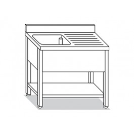 SINK WITH SHELF 1 TANK ON LEGS WITH DRIP W120XD70XH85