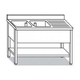 SINK WITH SHELF 2 TANKS ON LEGS WITH DRIP W200XD70XH85