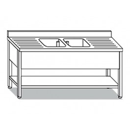 SINK WITH SHELF 2 TANKS ON LEGS WITH 2 DRIPS W190XD70XH85