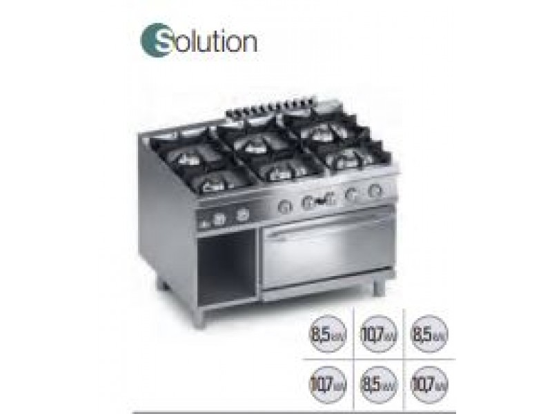 GAS KITCHEN 6 BURNERS WITH GAS OVEN GN 2/1 SHAFT A DAY SERIES 90 SOLUTION