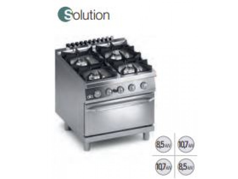GAS KITCHEN 4 FIRES WITH GAS OVEN GN 2/1 SERIES 90 SOLUTION