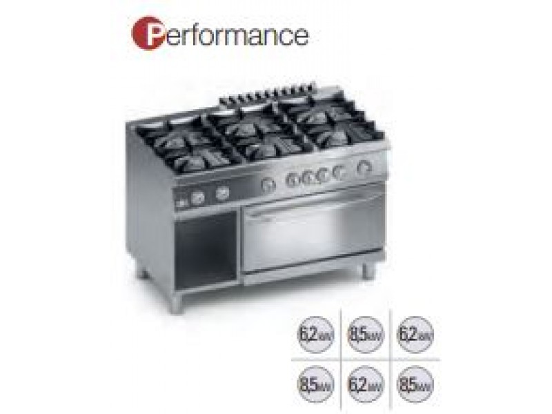 6 BURNERS GAS COOKER WITH ELECTRIC OVEN 2/1 GN AND OPEN COMPARTMENT SERIES 700 PERFORMANCE K7MCUP15FF