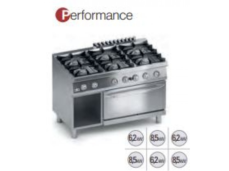 6 BURNERS GAS COOKER WITH GAS OVEN 2/1 GN AND OPEN COMPARTMENT SERIES 700 PERFORMANCE K7GCUP15FF