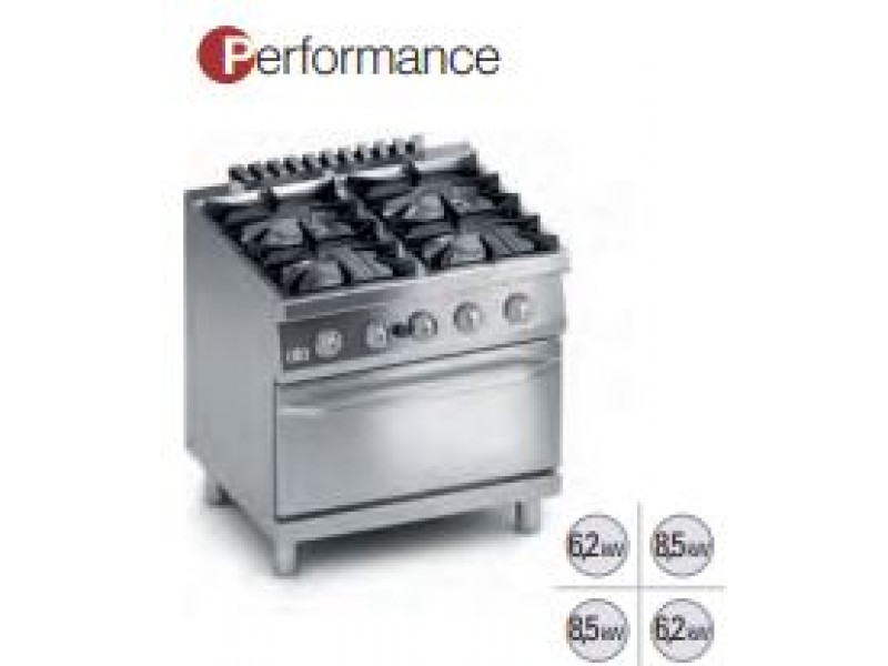 4 BURNERS GAS COOKER + GAS OVEN 2/1 GN SERIES 700 PERFOMANCE K7GCUP10FF