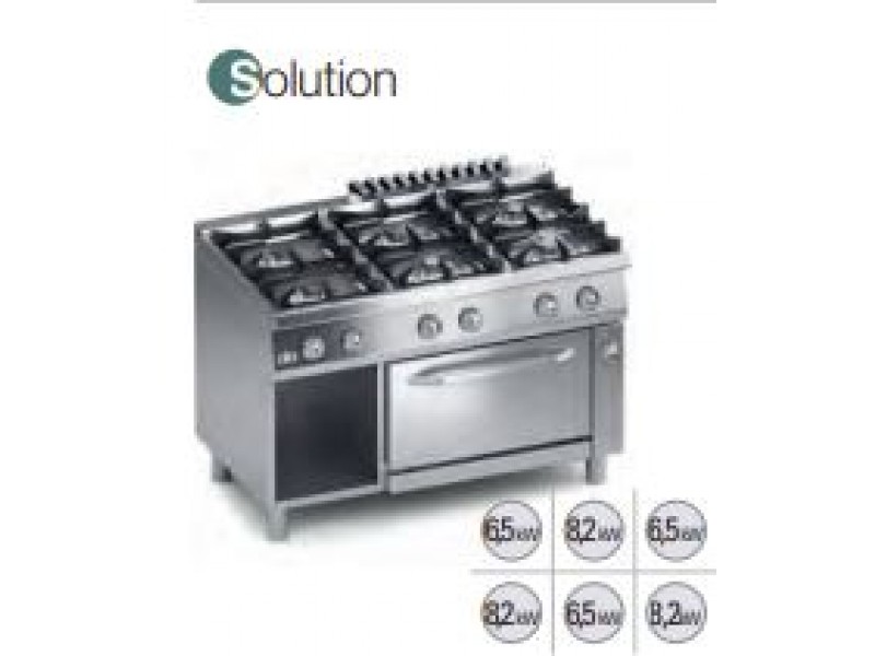 GAS KITCHEN 6 FIRES WITH ELECTRIC VENTILATED OVEN GN 1/1 AND 1 DOOR SERIES 70 SOLUTION
