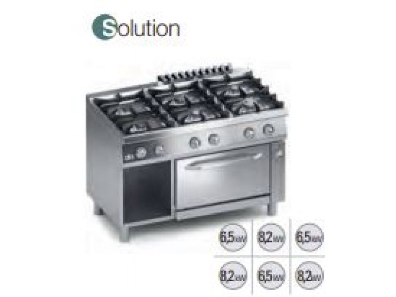 GAS KITCHEN 6 FIRES WITH ELECTRIC STATIC OVEN GN 1/1 AND 1 DOOR SERIES 70 SOLUTION