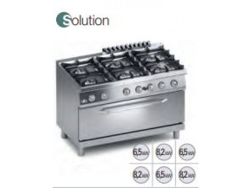 GAS KITCHEN 6 FIRES WITH GAS MAXI OVEN 100X53 SERIES 70 SOLUTION