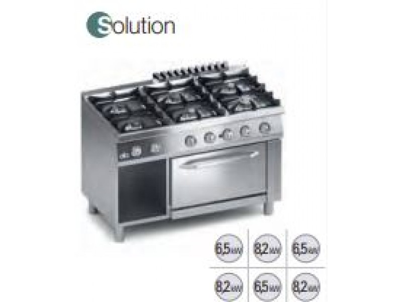 GAS KITCHEN 6 FIRES WITH GAS OVEN GN 1/1 AND 1 DOOR SERIES 70 SOLUTION