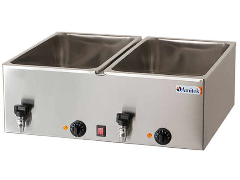 BAIN MARIE 2 TANKS GN 1/1 DEPTH 16 CM MOD. BM216R TEMPERATURE 0-90 ° C WITH DRAIN TAP
