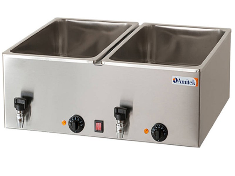 BAIN MARIE 2 TANKS GN 1/1 DEPTH 21 CM MOD. BM221R TEMPERATURE 0-90 ° C WITH DRAIN TAP