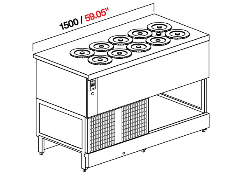 POZZETTO GLYCOL ICE CREAM BENCH 150 CM WITH 10 TUBS (WITHOUT PANELS)