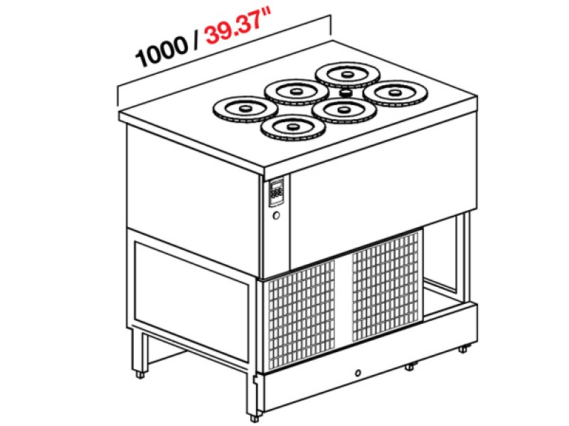 POZZETTO GLYCOL ICE CREAM BENCH 100 CM WITH 6 TUBS (WITHOUT PANELS)