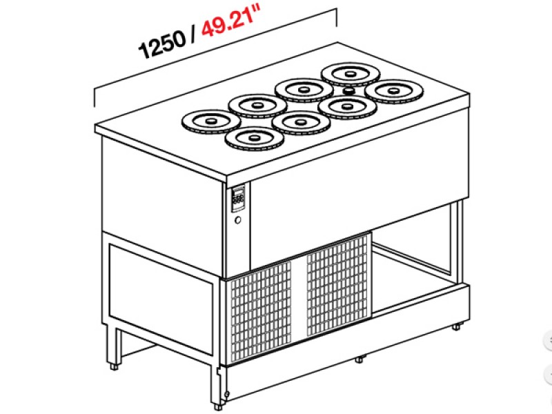 POZZETTO GLYCOL ICE CREAM BENCH 125 CM WITH 8 TUBS (WITHOUT PANELS)