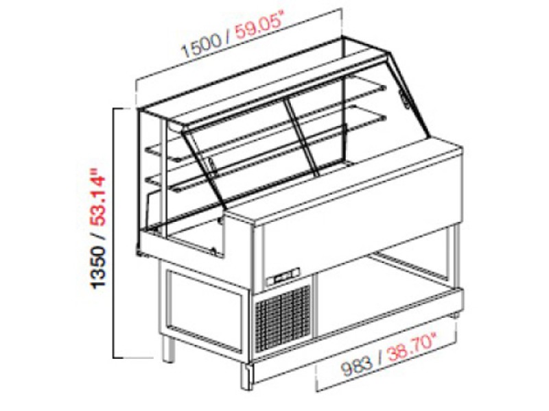 STATIC SHOWCASE MOD. MIX W 125 H 135 HIGH STRAIGHT GLASS WITHOUT PANELS