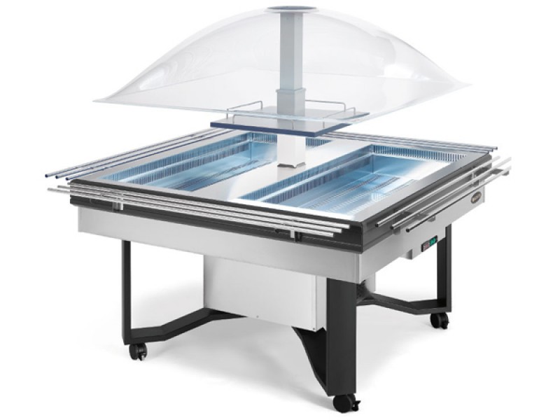 REFRIGERATED SHOWCASE BUFFET MOD. DOME STAINLESS STEEL WITH SHELVES