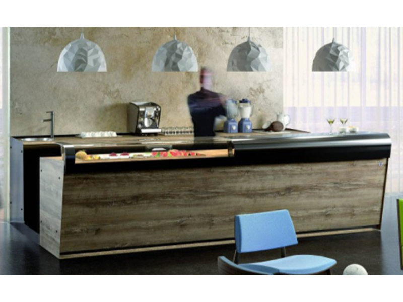 BAR COUNTER START UP L3500 / DXH1150 WOOD WITH TEMPERED CURVED GLASS COUNTERTOP