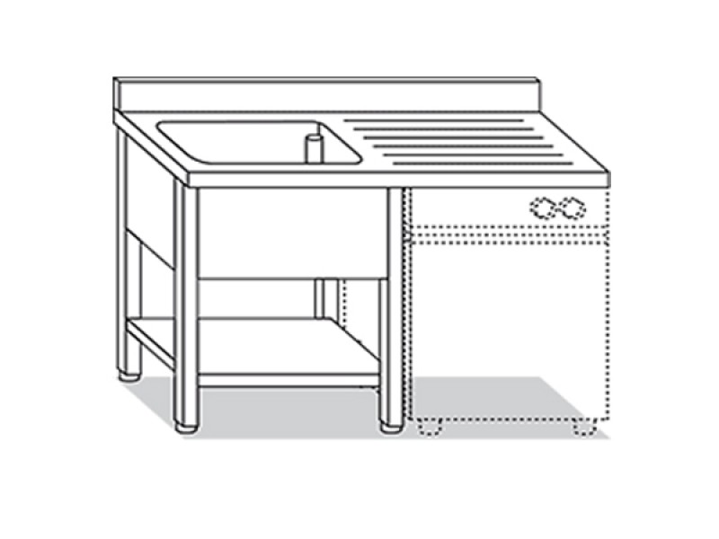 CANTILEVERED SINK WITH BOTTOM SHELF ON 4 LEGS + DRIP W130XD60XH85