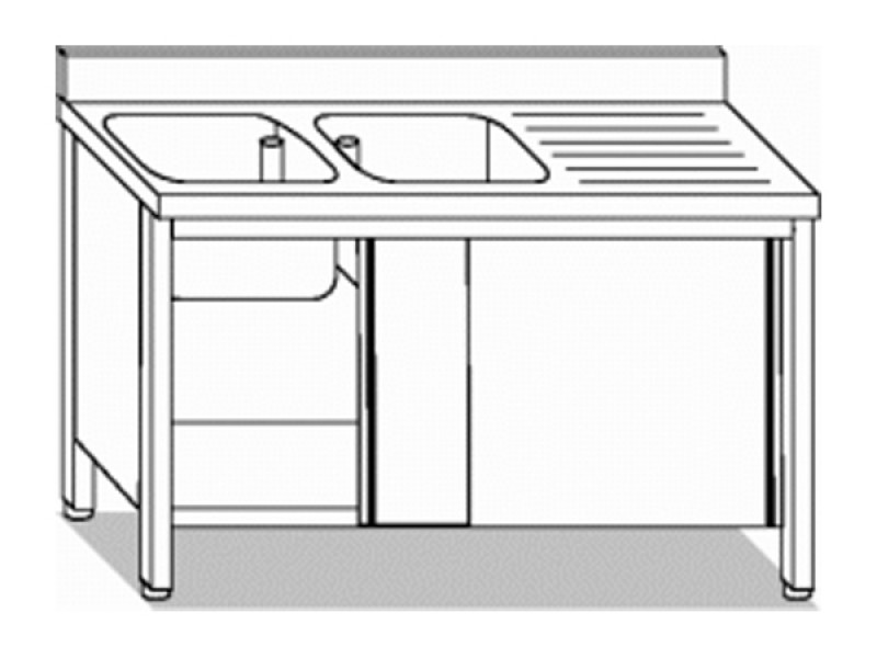 SINK WITH DOORS 2 TANK + DRIPPER RIGHT W200XD70XH85