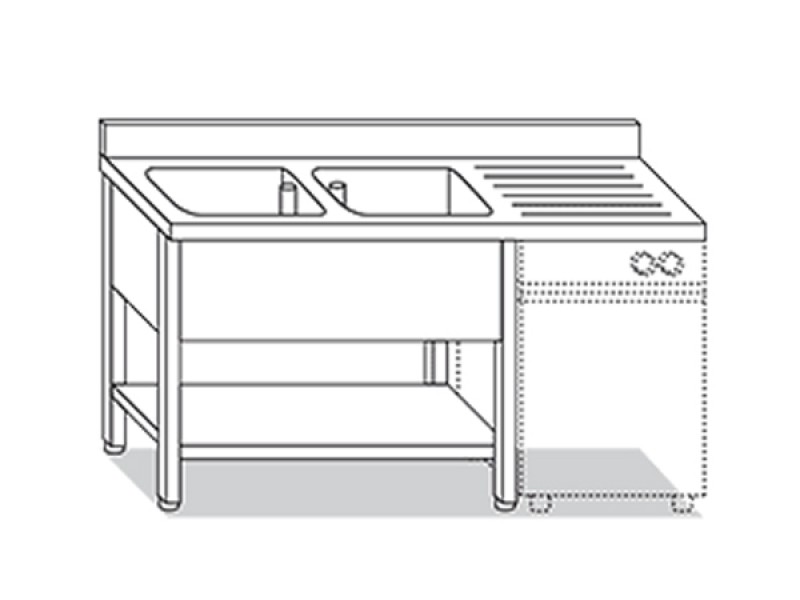 CANTILEVERED SINK WITH BOTTOM SHELF ON 4 LEGS + DRIP W200XD60XH85