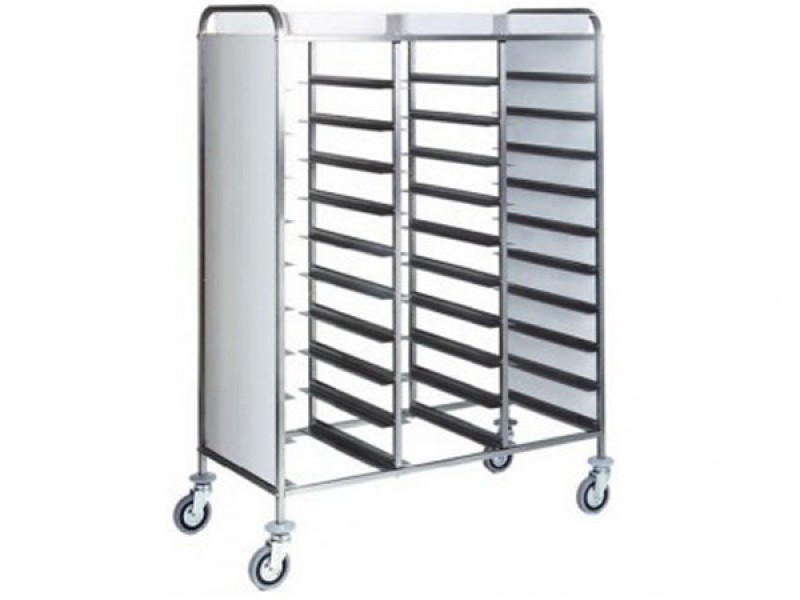 TRIPLE STAINLESS STEEL PANELED TRAY-HOLDER CART