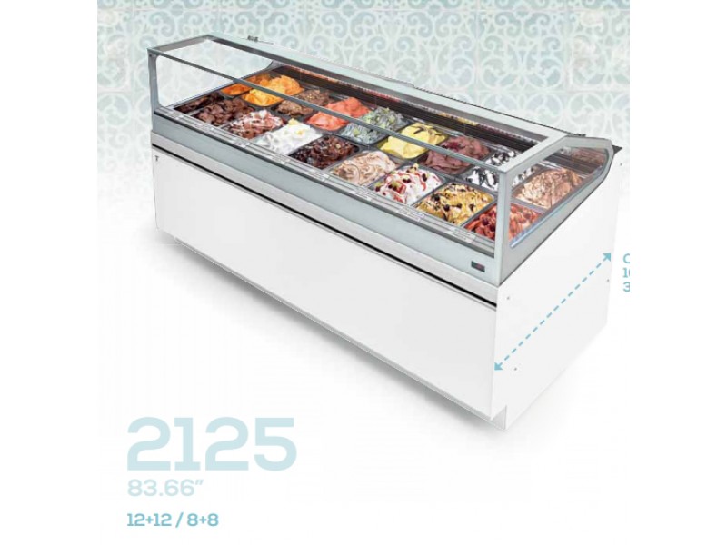 VENTILATED ICE CREAM SHOWCASE 4 SEASONS MOD. SAM80 212.5 CM PHASE 12 + 12 PANS WITHOUT PANEL