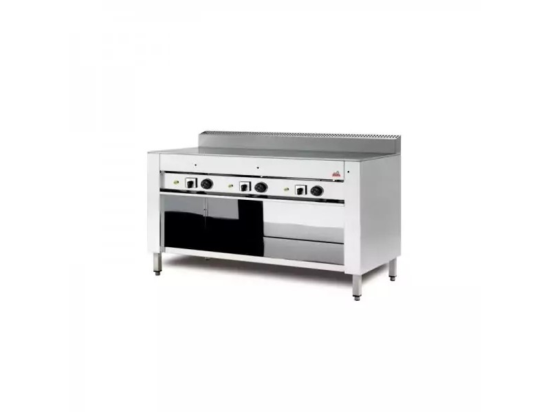 ELECTRIC COOKER ON STAINLESS STEEL OPEN CABINET mod C.PE12 WITH CHROME TOP