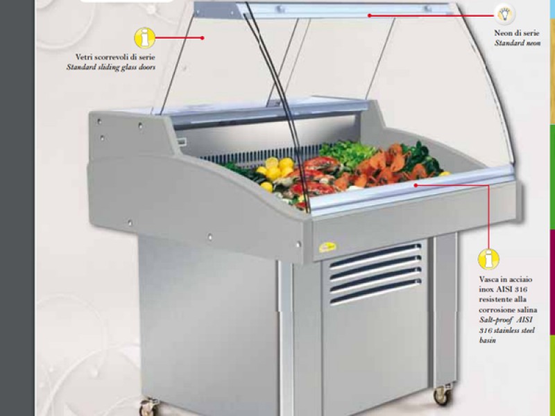 COUNTER SALES FISHMONGER MOD. ADRIATICA 1300 WITH STATIC REFRIGERATION