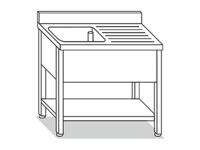 SINK WITH SHELF 1 TANK ON LEGS WITH DRIP W130XD70XH85