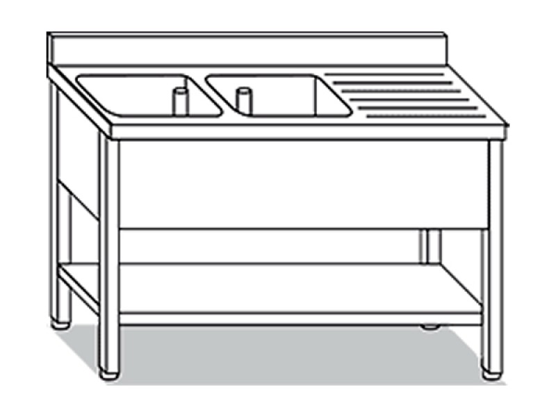 SINK WITH SHELF 2 TANKS ON LEGS WITH DRIP W190XD70XH85