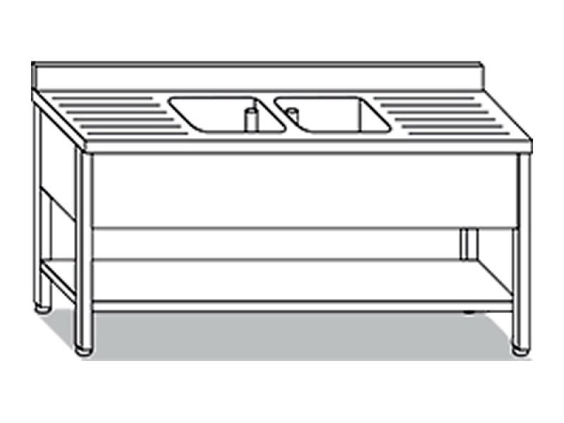 SINK WITH SHELF 2 TANKS ON LEGS WITH 2 DRIPS W200XD70XH85