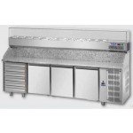 PIZZA COUNTER 3 DOORS 60x40 + DRAWER + REFRIGERATED SHOWCASE mod. PZ04MIDC6