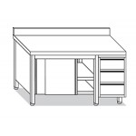 TABLE WITH SLIDING DOORS, RAISED AND DRAWER UNIT W140XD70XH85