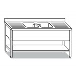SINK WITH SHELF 2 TANKS ON LEGS WITH 2 DRIPS W190XD70XH85